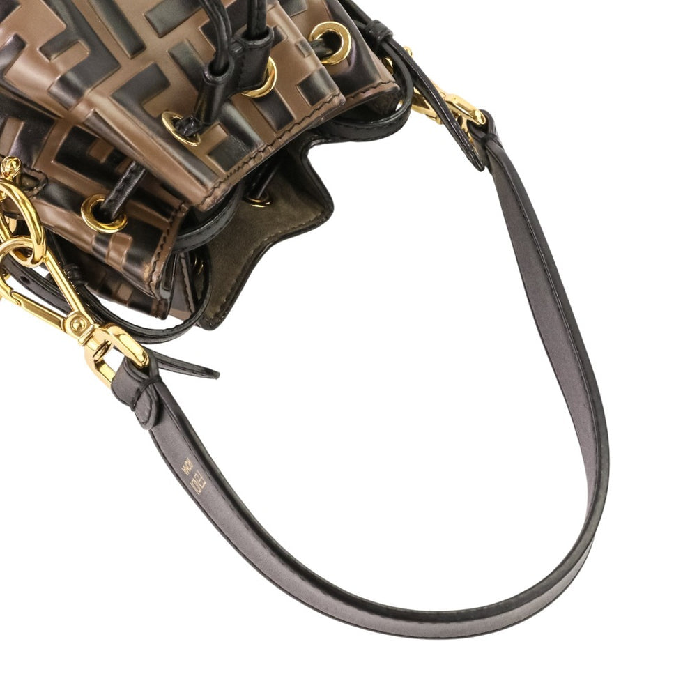 FENDI Mini Mon Trésor Bucket Bag – Brown FF Embossed Leather – 2-Way Drawstring – 100% Authentic Previously myOwned | Excellent Condition