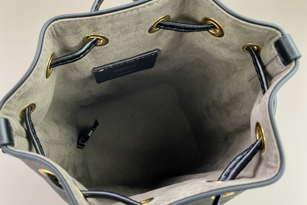 Fendi Mini Mon Tresor FF Calf Leather Bucket Bag Maya Nero Gold Previously Owned Authentic