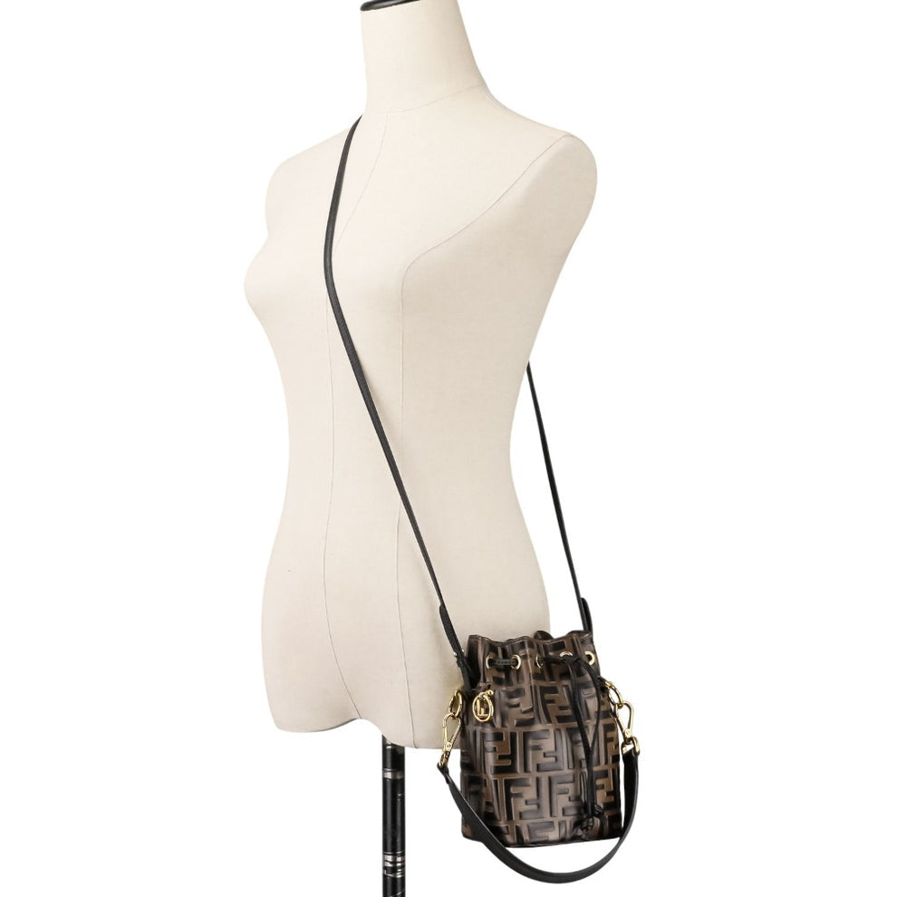 Fendi Mini Mon Tresor FF Calf Leather Bucket Bag Maya Nero Gold Previously Owned Authentic