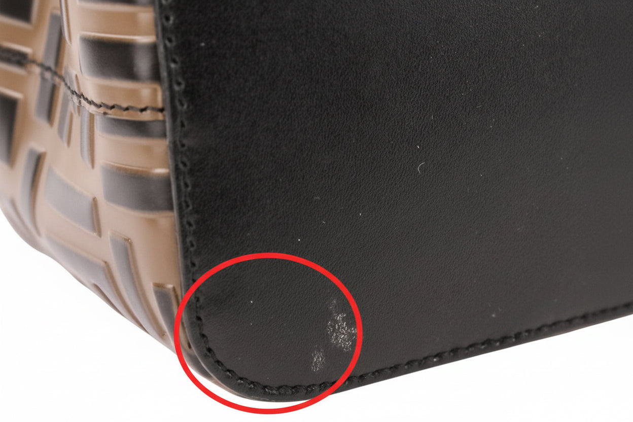 FENDI Mini Mon Trésor Bucket Bag – Brown FF Embossed Leather – 2-Way Drawstring – 100% Authentic Previously myOwned | Excellent Condition