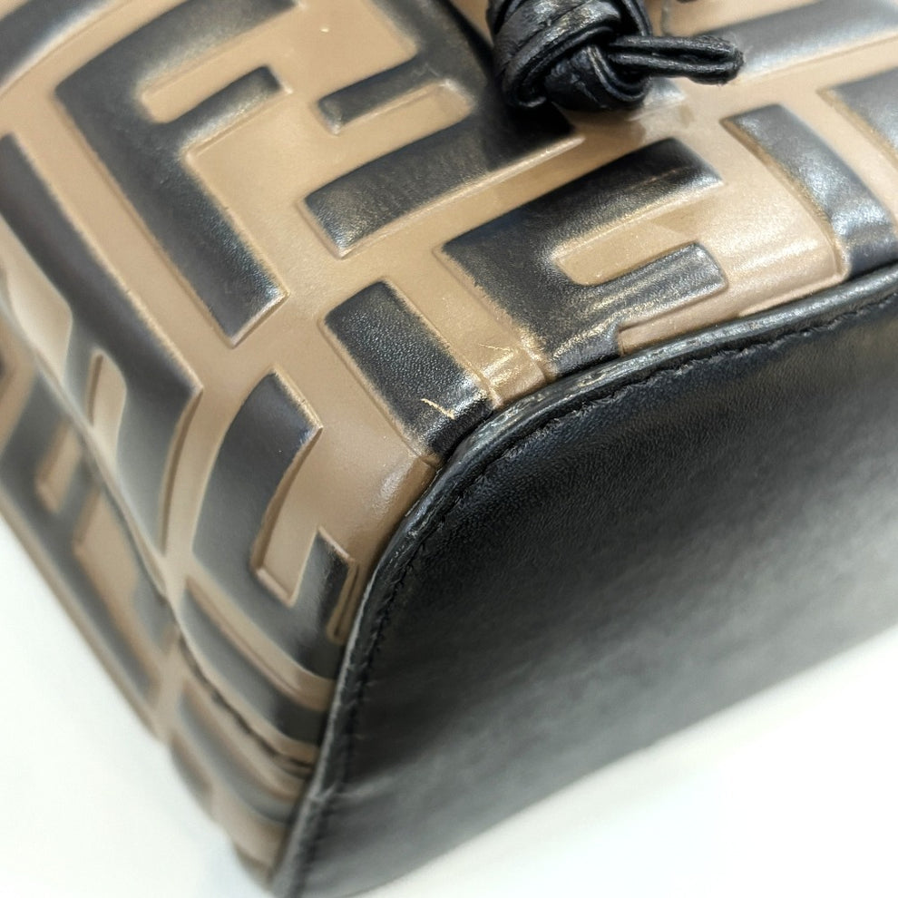 Fendi Mini Mon Tresor FF Calf Leather Bucket Bag Maya Nero Gold Previously Owned Authentic
