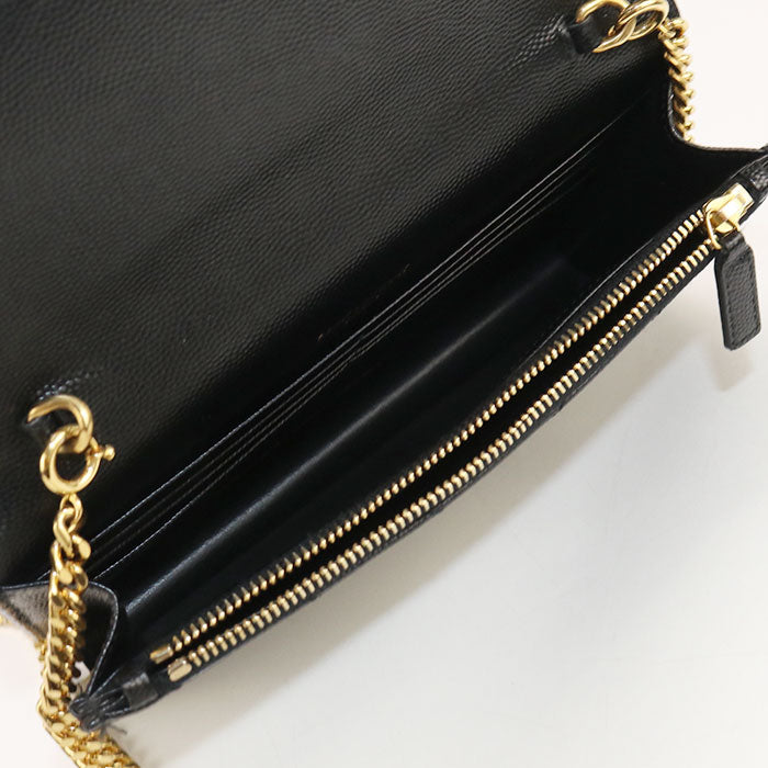 SAINT LAURENT – Envelope Cassandra Chain Wallet – Black Calfskin with Gold-Tone Hardware – 100% Authentic ✨Previously Owned A Rank ~38% Off MSRP