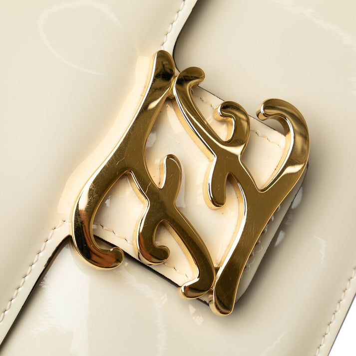 Fendi Calligraphy Patent Leather Shoulder Bag Cream Previously Owned Authentic