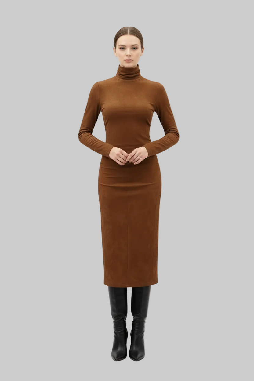 Body Skimming Midi Suede Effect Dress * Last Chance *