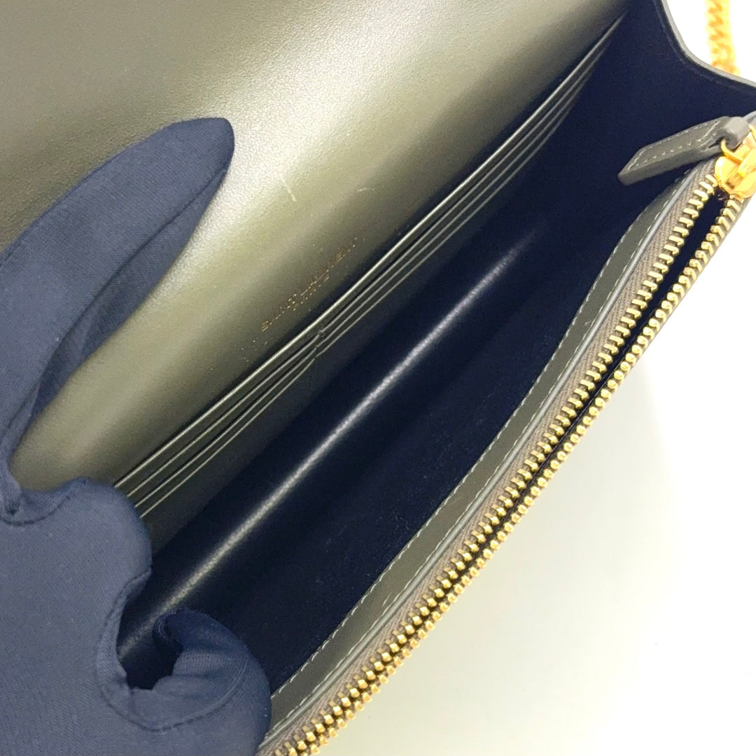 Saint Laurent Kate Chain Wallet Khaki Green Leather Gold – Previously Owned Authentic