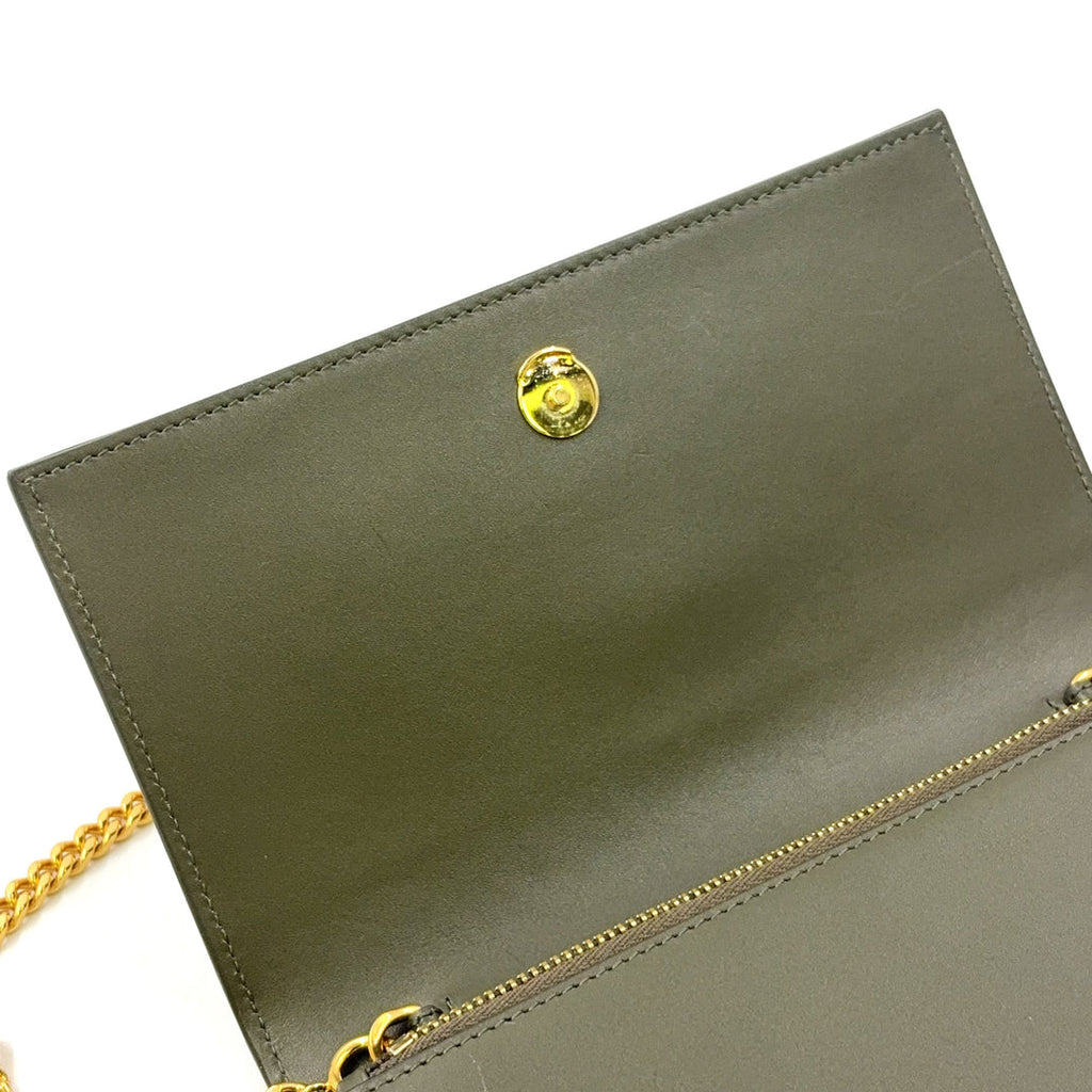 Saint Laurent Kate Chain Wallet Khaki Green Leather Gold – Previously Owned Authentic