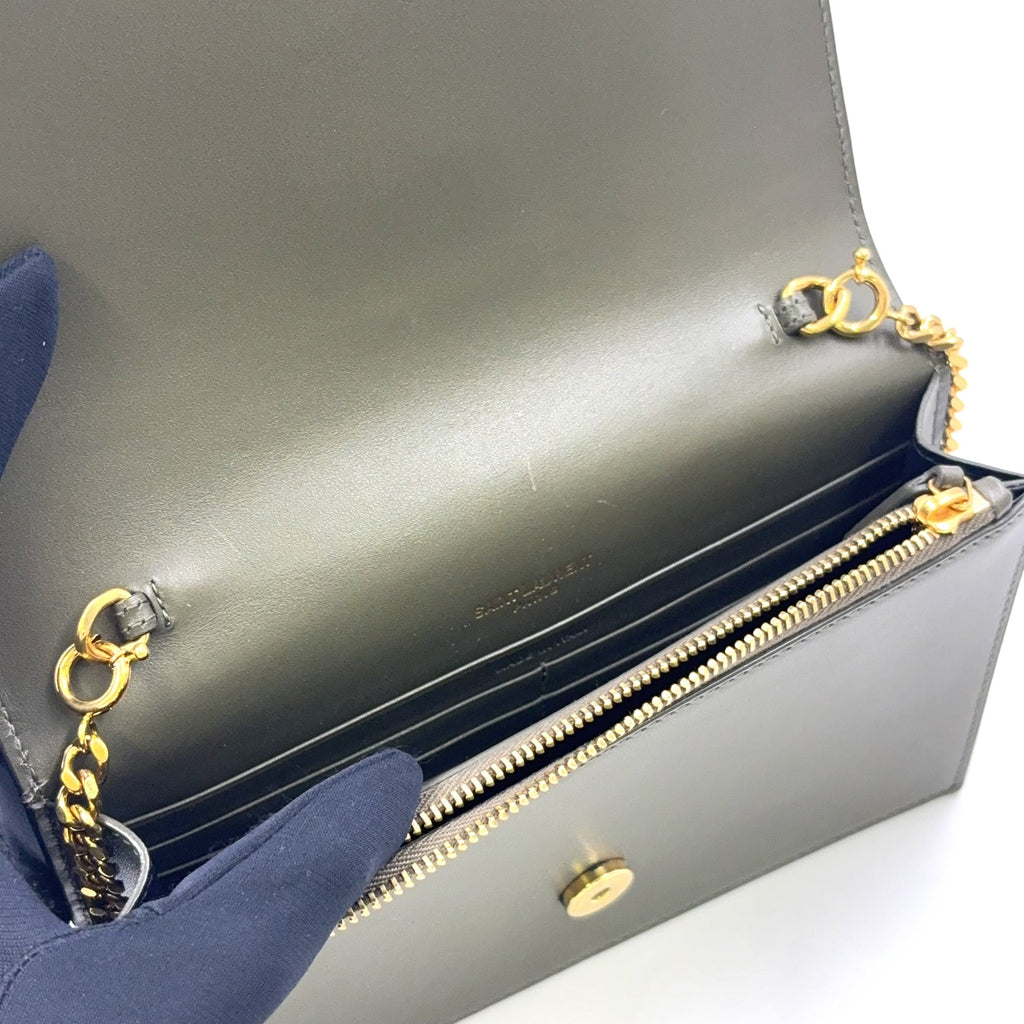 Saint Laurent Kate Chain Wallet Khaki Green Leather Gold – Previously Owned Authentic