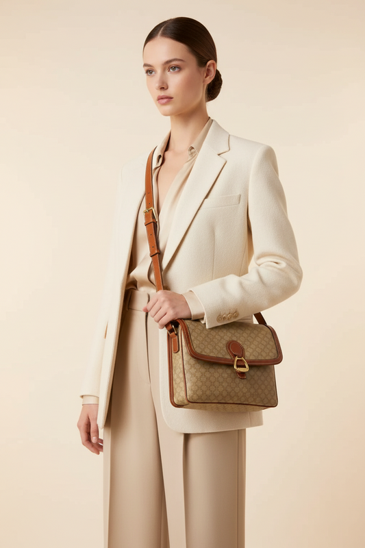 Celine Macadam Pattern Shoulder Bag Beige Coated Canvas – Fair Condition | L’LUXE Authentic’s