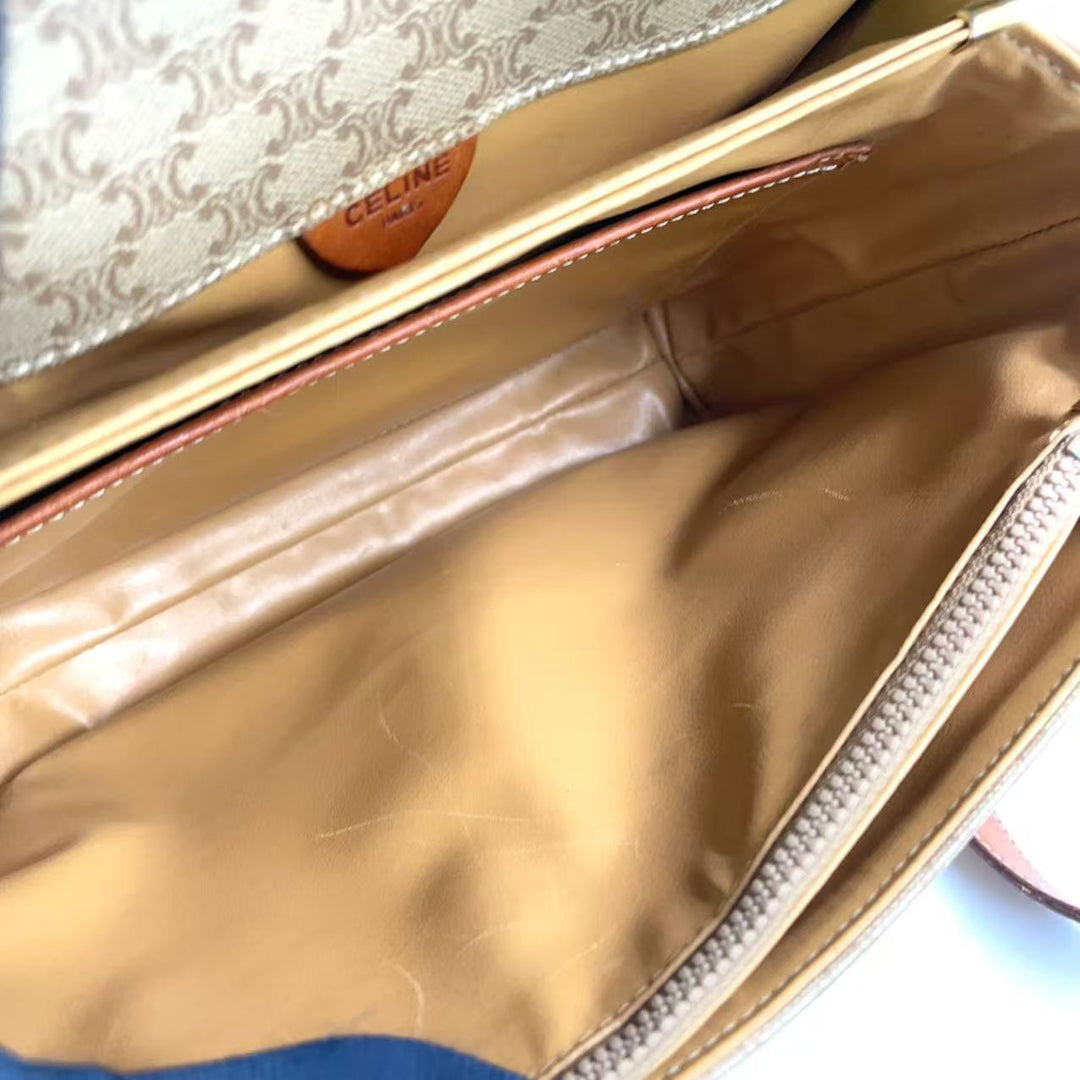 Celine Macadam Pattern Shoulder Bag Beige Coated Canvas Previously Owned Authentic