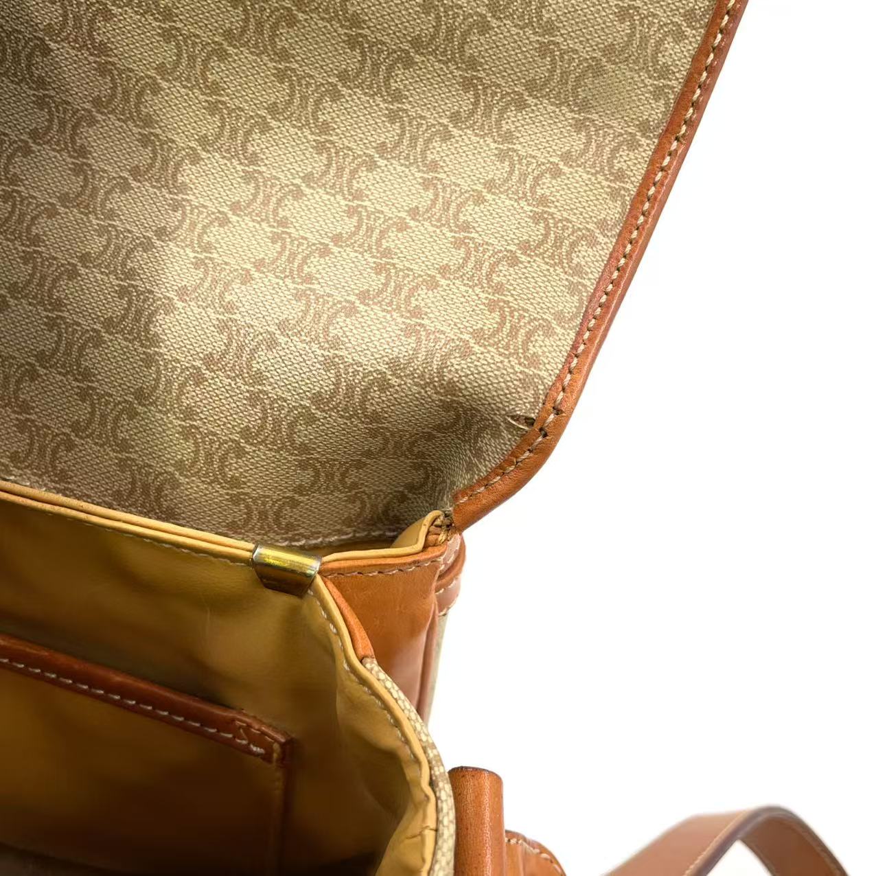 Celine Macadam Pattern Shoulder Bag Beige Coated Canvas Previously Owned Authentic