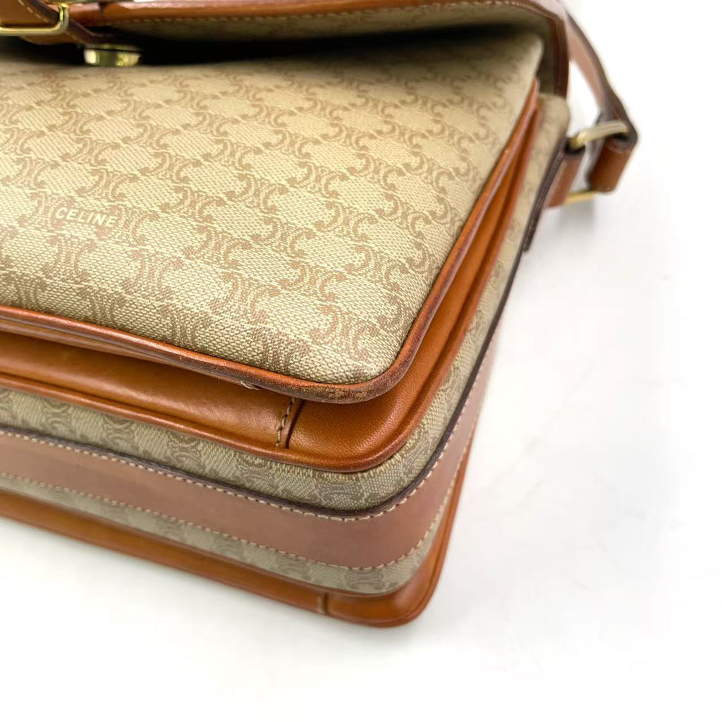Celine Macadam Pattern Shoulder Bag Beige Coated Canvas Previously Owned Authentic