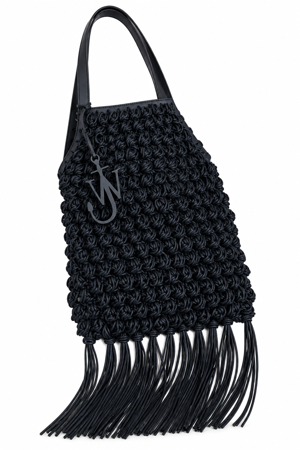JW Anderson Fringe Popcorn Crochet Shopper Tote Bag – Navy -Authentic- Previously Owned