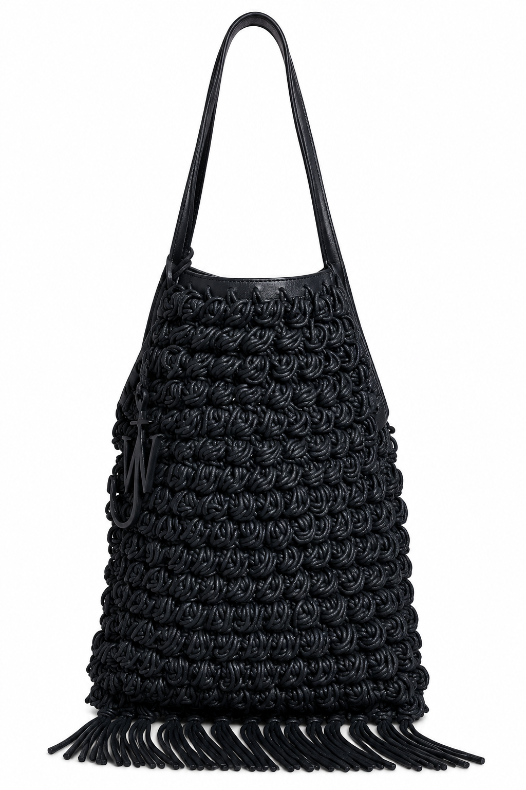 JW Anderson Fringe Popcorn Crochet Shopper Tote Bag – Navy -Authentic- Previously Owned