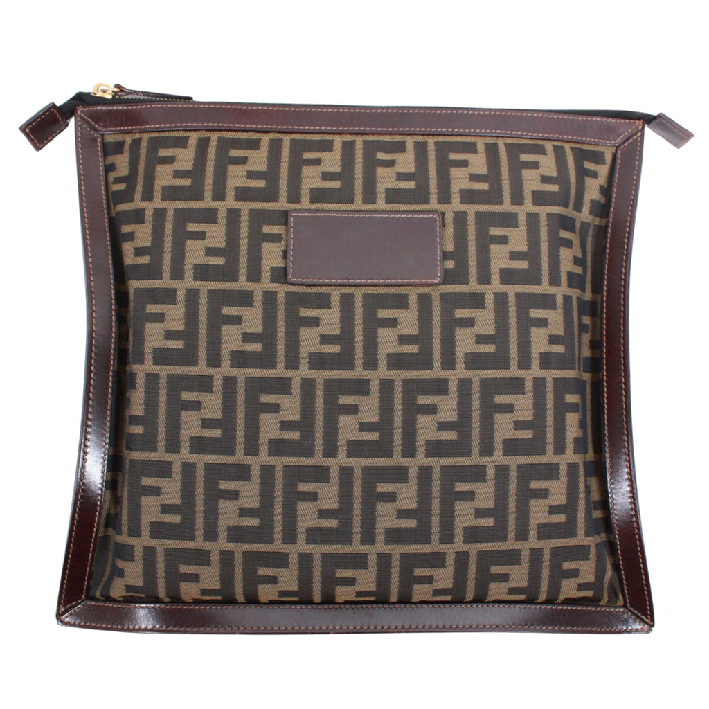 Fendi Zucca Pattern Clutch Bag Canvas Leather Previously Owned Authentic