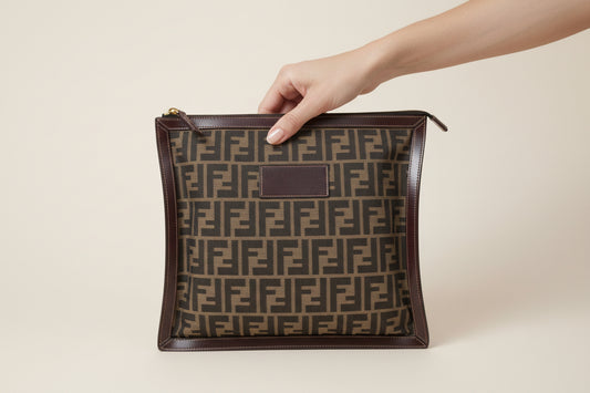 Fendi Zucca Pattern Clutch Bag Brown Canvas Leather – Fair Condition | L’LUXE Authentic’s