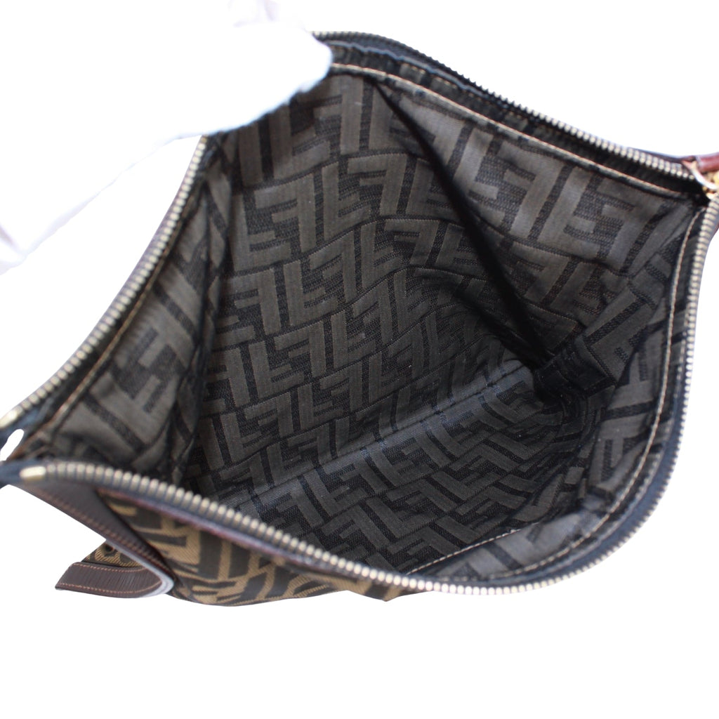 Fendi Zucca Pattern Clutch Bag Canvas Leather Previously Owned Authentic