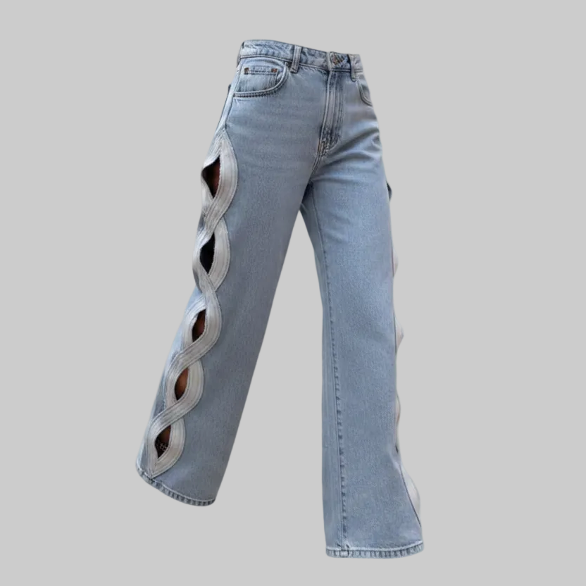 Blue Side Hollow-Out Barrel Jeans