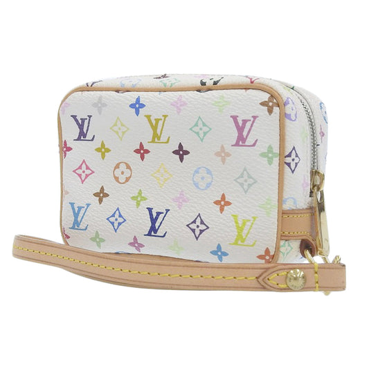 Louis Vuitton Multicolore coated canvas pouch in White with zip closure. Compact vanity-style bag for essentials. 100% authentic, previously owned in good condition | L’LUXE Authentic’s