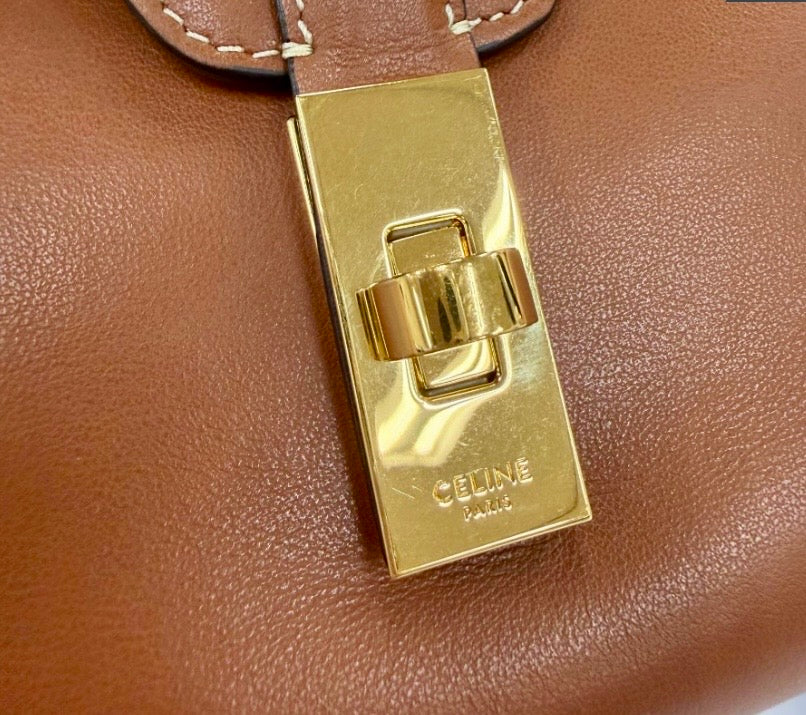 CELINE Teen Soft 16 Suede Leather Shoulder Bag Tan Gold Hardware – Authentic Previously Owned