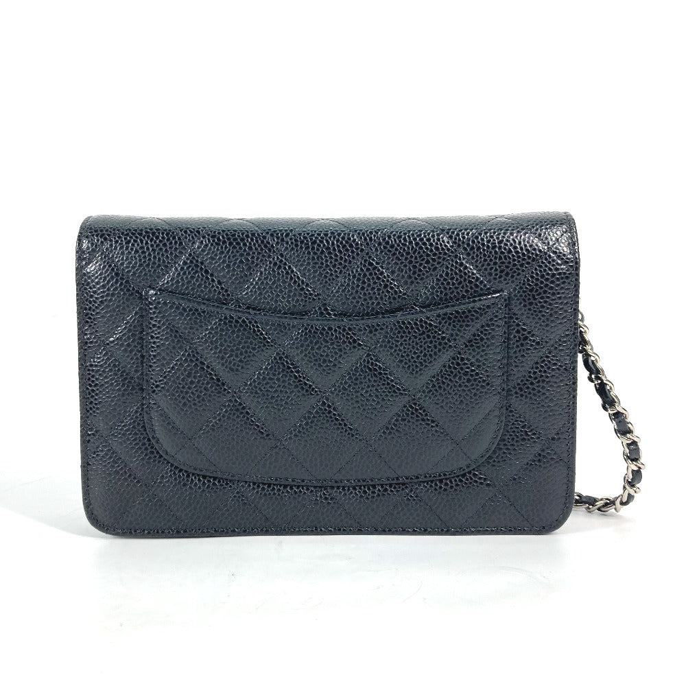 CHANEL Chain Wallet in Black Quilted Caviar Leather Vintage