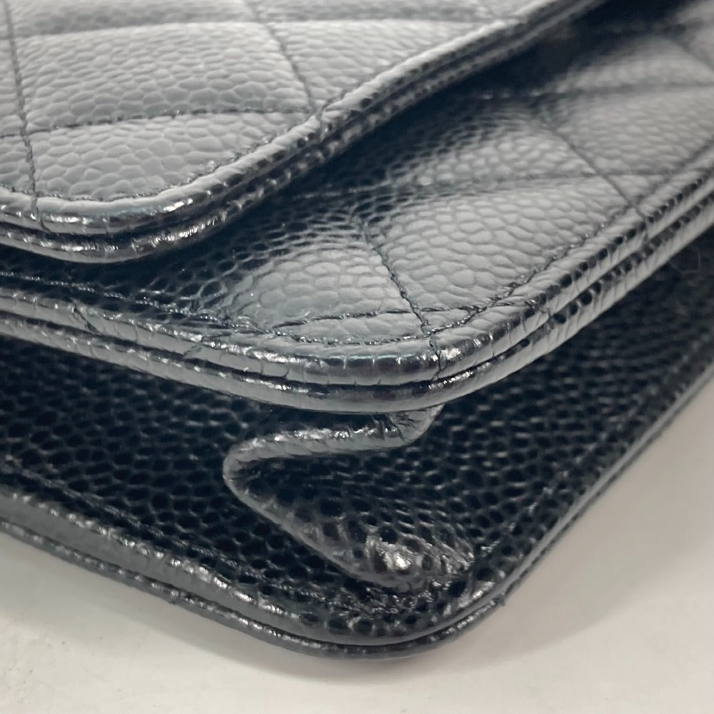 CHANEL Chain Wallet in Black Quilted Caviar Leather Vintage