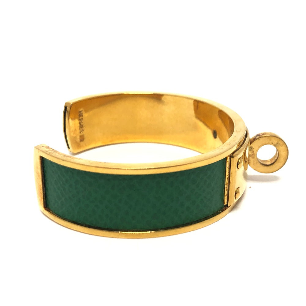 Hermès Kelly Bangle Gold-Plated with Green Leather Inlay –