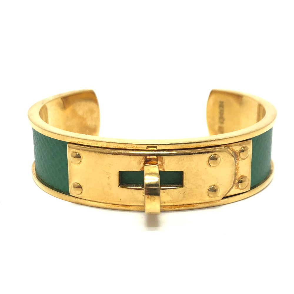 Hermès Kelly Bangle Gold-Plated with Green Leather Inlay –