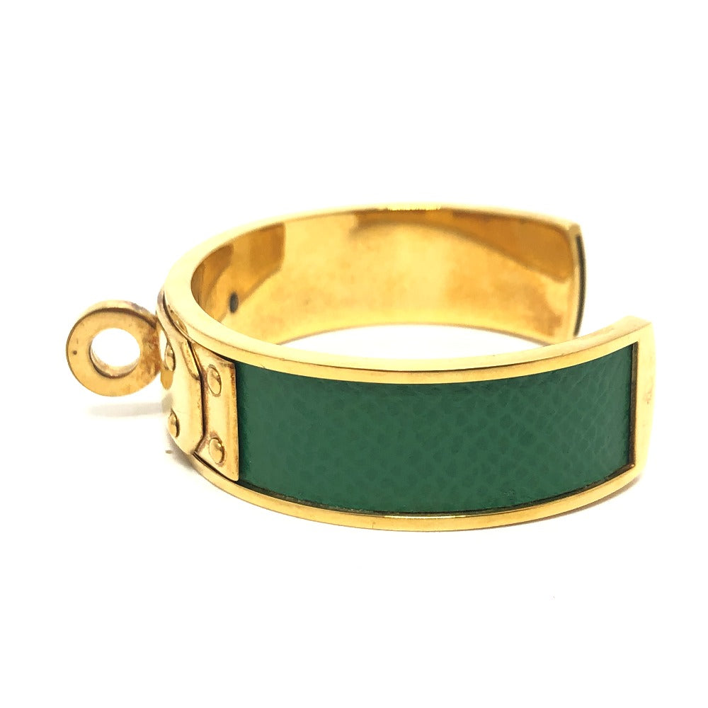 Hermès Kelly Bangle Gold-Plated with Green Leather Inlay –