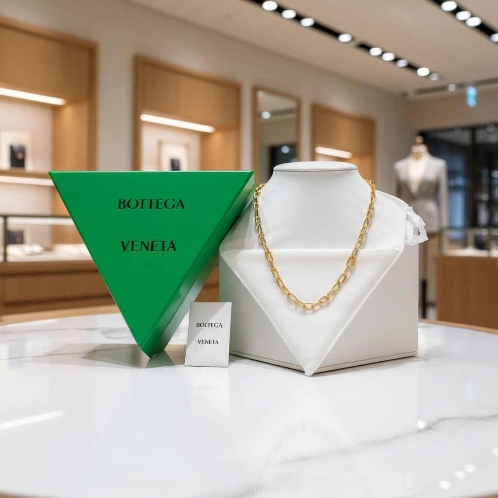 BOTTEGA VENETA Sterling Silver Necklace in Gold Finish – Unisex – 100% Authentic ✨Previously Owned Excellent Condition ~31% Off MSRP