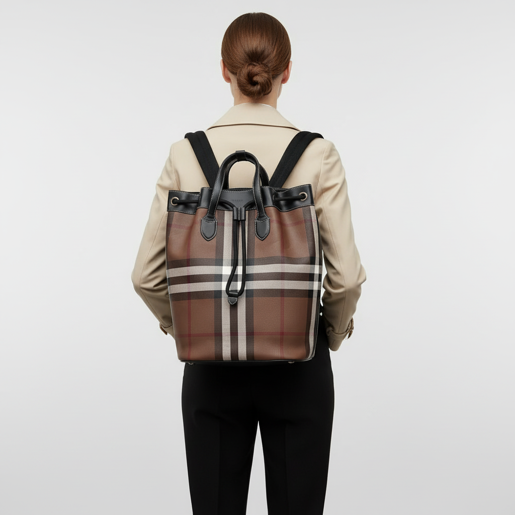 Burberry – Drawstring Backpack / 2-Way Tote – Nova Check – pvc& Leather