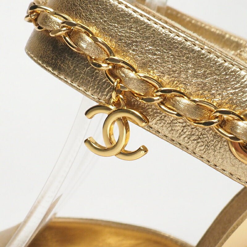 CHANEL GP4474 by Karl Lagerfeld Gold Leather Sandals – Women’s Size 6.5 US – Model PG33718 – Made in Italy, 100% Authentic Pre - Owned - LLUXE.CA