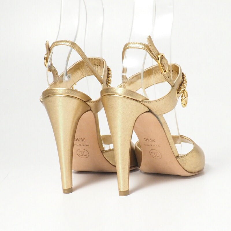 CHANEL GP4474 by Karl Lagerfeld Gold Leather Sandals – Women’s Size 6.5 US – Model PG33718 – Made in Italy, 100% Authentic Pre - Owned - LLUXE.CA