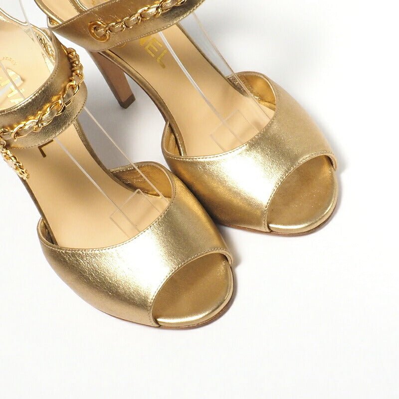 CHANEL GP4474 by Karl Lagerfeld Gold Leather Sandals – Women’s Size 6.5 US – Model PG33718 – Made in Italy, 100% Authentic Pre - Owned - LLUXE.CA