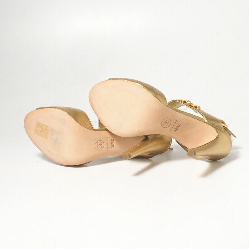 CHANEL GP4474 by Karl Lagerfeld Gold Leather Sandals – Women’s Size 6.5 US – Model PG33718 – Made in Italy, 100% Authentic Pre - Owned - LLUXE.CA