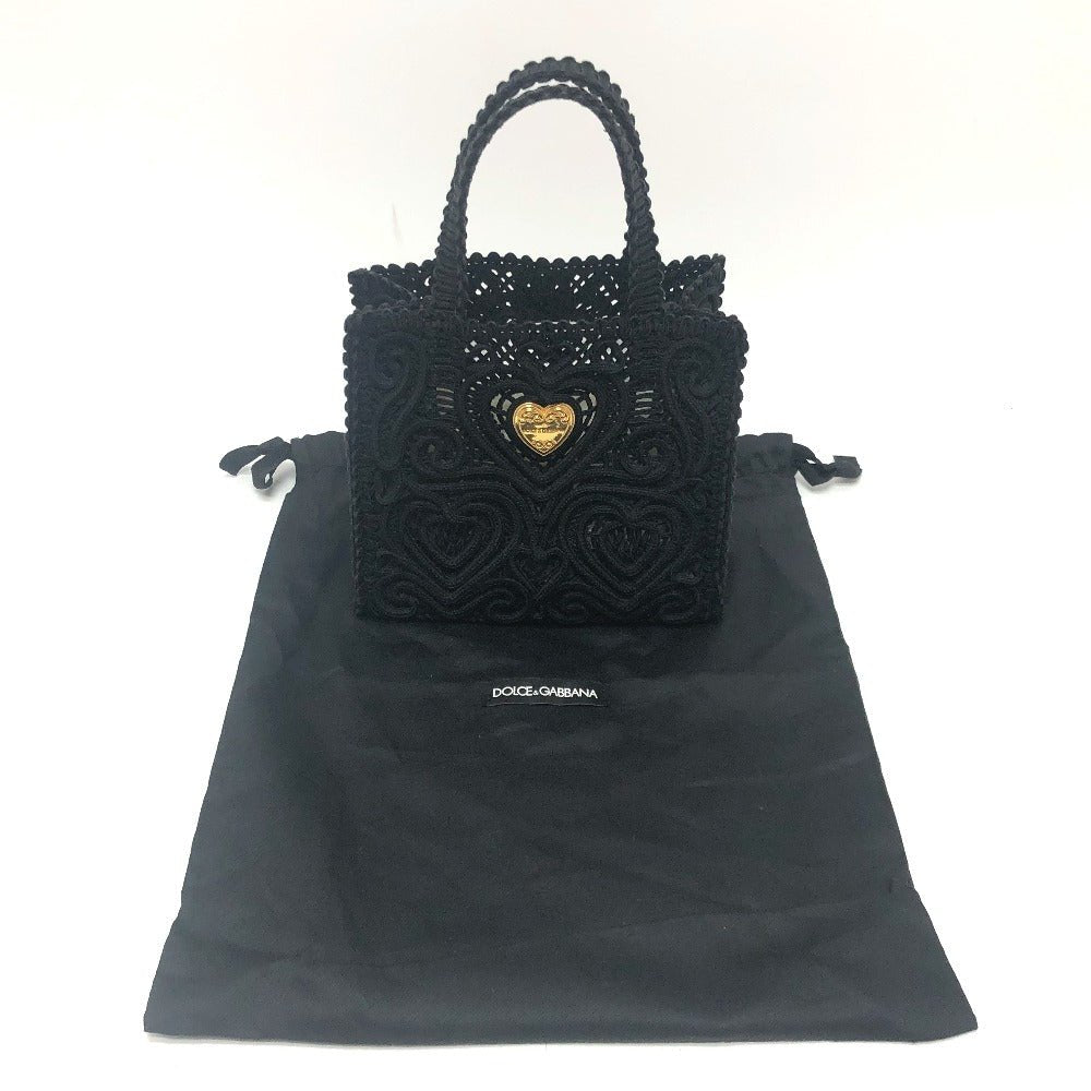 Dolce & Gabbana Devotion Heart Tote Bag 8236 - 23947 - 2 in Black Macramé (Circa Late 2010s, Designers: Domenico Dolce & Stefano Gabbana) – Pre - Owned, 100% Authentic - LLUXE.CA