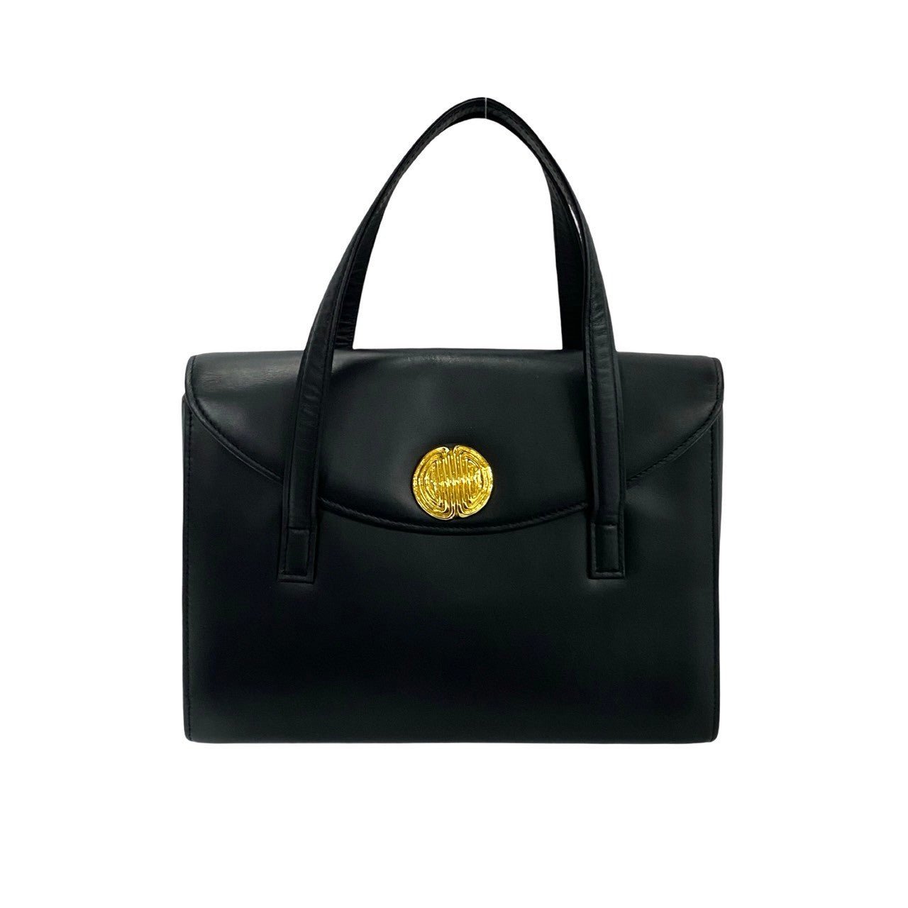 GIVENCHY Vintage Black Leather Handbag with Gold Medallion Logo (Circa 1980s–1990s, Designer: Hubert de Givenchy) – Pre - Owned, 100% Authentic - LLUXE.CA