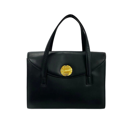 GIVENCHY Vintage Black Leather Handbag with Gold Medallion Logo (Circa 1980s–1990s, Designer: Hubert de Givenchy) – Pre - Owned, 100% Authentic - LLUXE.CA