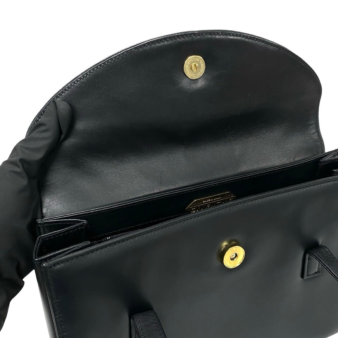 GIVENCHY Vintage Black Leather Handbag with Gold Medallion Logo (Circa 1980s–1990s, Designer: Hubert de Givenchy) – Pre - Owned, 100% Authentic - LLUXE.CA