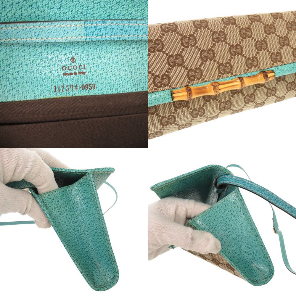 GUCCI Bamboo 7G0447E5NB in GG Canvas with Blue Leather Trim (Circa Early 2000s, Designed under Tom Ford, Made in Italy) – 100% Authentic Pre Owned Genuine - LLUXE.CA