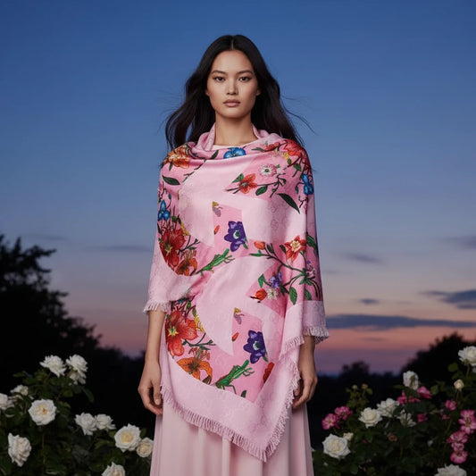 GUCCI – Shawl – Model No. 663676 – GG Logo Flora – Silk & Rayon – Alessandro Michele – 2022 – 100% Authentic Pre - Owned - LLUXE.CA