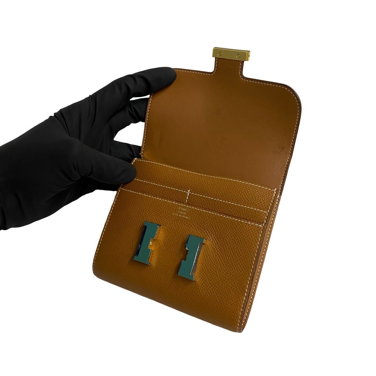 HERMÈS 500A2181378 Constance Compact Wallet in Brown Epsom Leather with Metal H Logo – Pre - Owned, 100% Authentic (Genuine) - LLUXE.CA