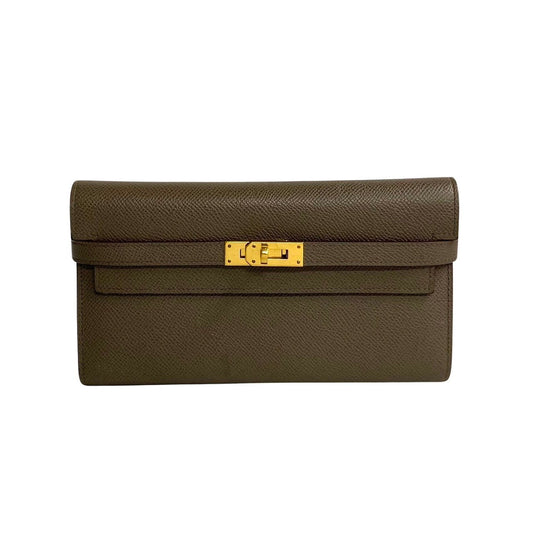 HERMÈS 5sbk - a2672337 Kelly Long Wallet in Gray Togo Leather with Gold Hardware – Circa 2012 – 100% Genuine & Authentic Pre - Owned – Functional Elegance with Ample Card Slots and Zipper Pocket - LLUXE.CA