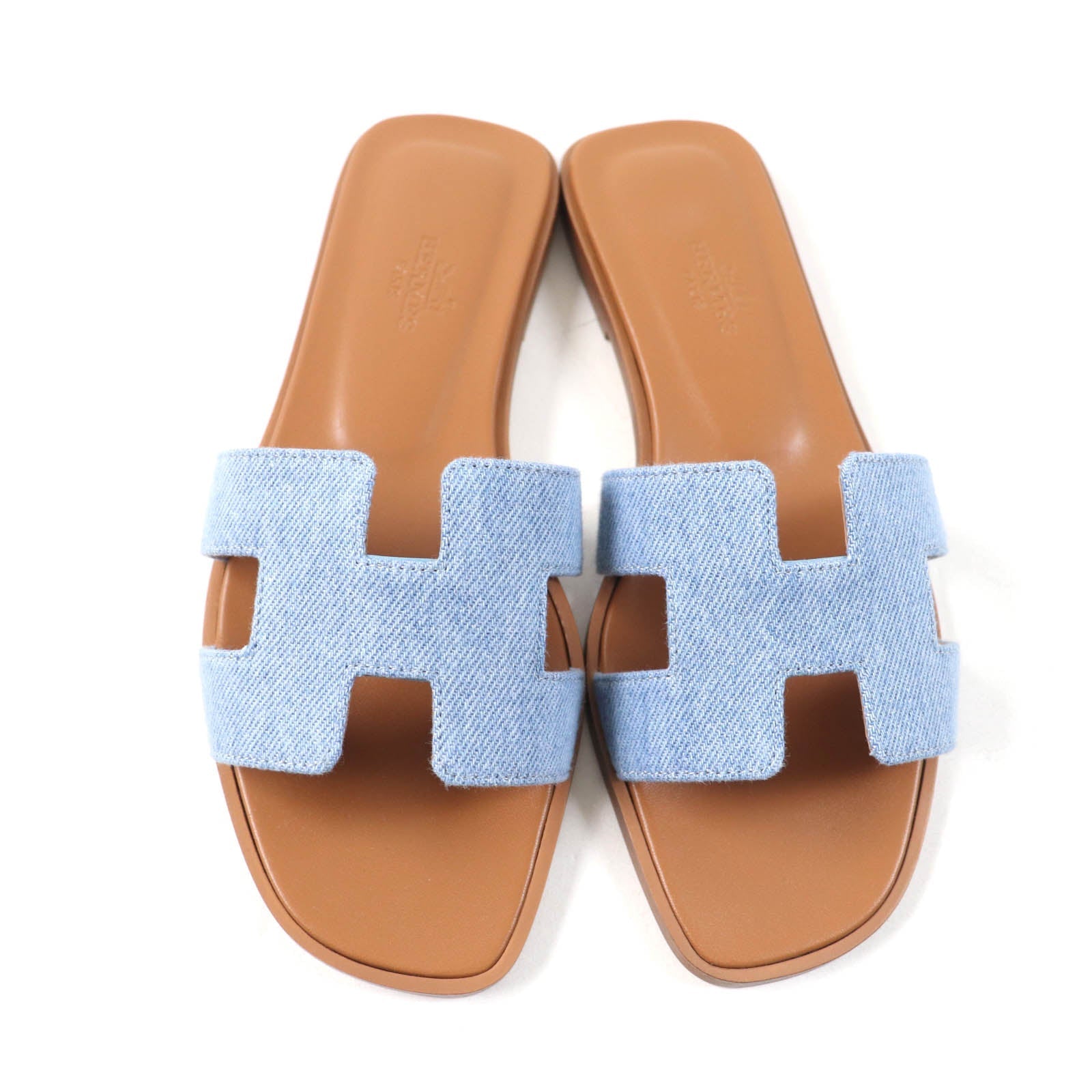 HERMÈS Oran Sandals 00024955 Blue Denim Fabric & Leather Size 35 (US 5) – Designed by Pierre Hardy (1997), Pre - Owned, Full Set, 100% Authentic (Genuine) - LLUXE.CA