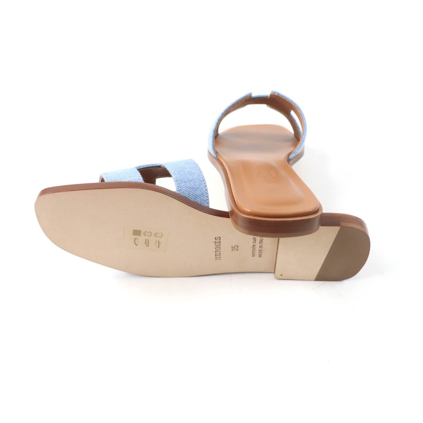 HERMÈS Oran Sandals 00024955 Blue Denim Fabric & Leather Size 35 (US 5) – Designed by Pierre Hardy (1997), Pre - Owned, Full Set, 100% Authentic (Genuine) - LLUXE.CA