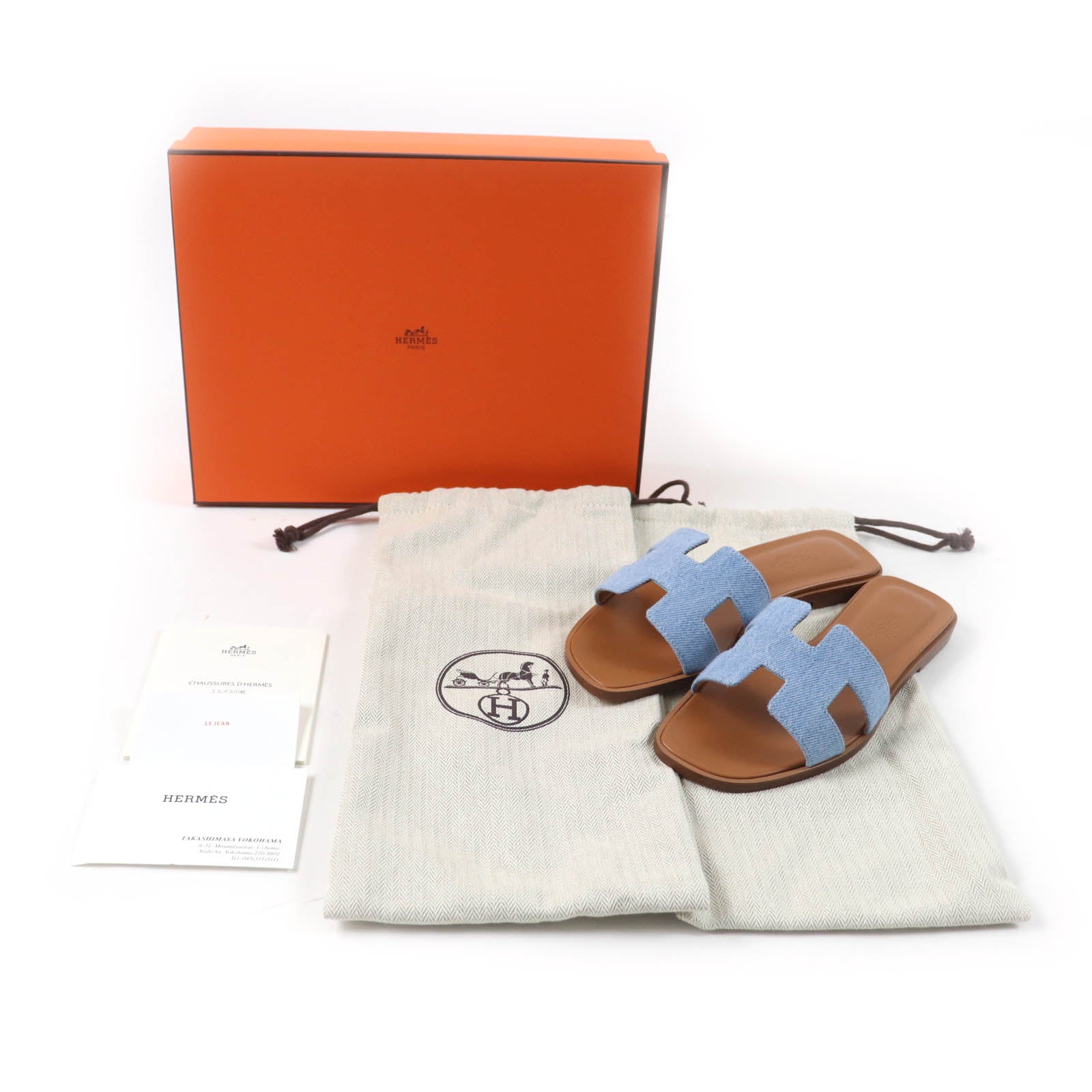 HERMÈS Oran Sandals 00024955 Blue Denim Fabric & Leather Size 35 (US 5) – Designed by Pierre Hardy (1997), Pre - Owned, Full Set, 100% Authentic (Genuine) - LLUXE.CA