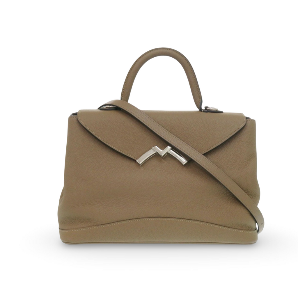 Moynat Gabrielle Taupe Grained Leather 2-Way Handbag – Previously Owned