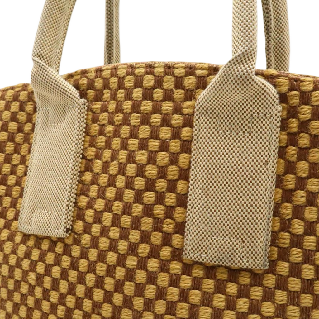 Hermès Panierbas PM Linen Tote Bag Brown Beige Checkered Previously Owned Authentic
