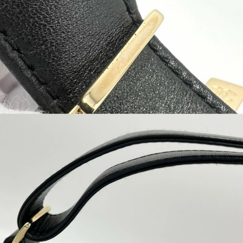 Chanel is CC Semi-Shoulder Bag Black Leather Gold Hardware Previously Owned Authentic