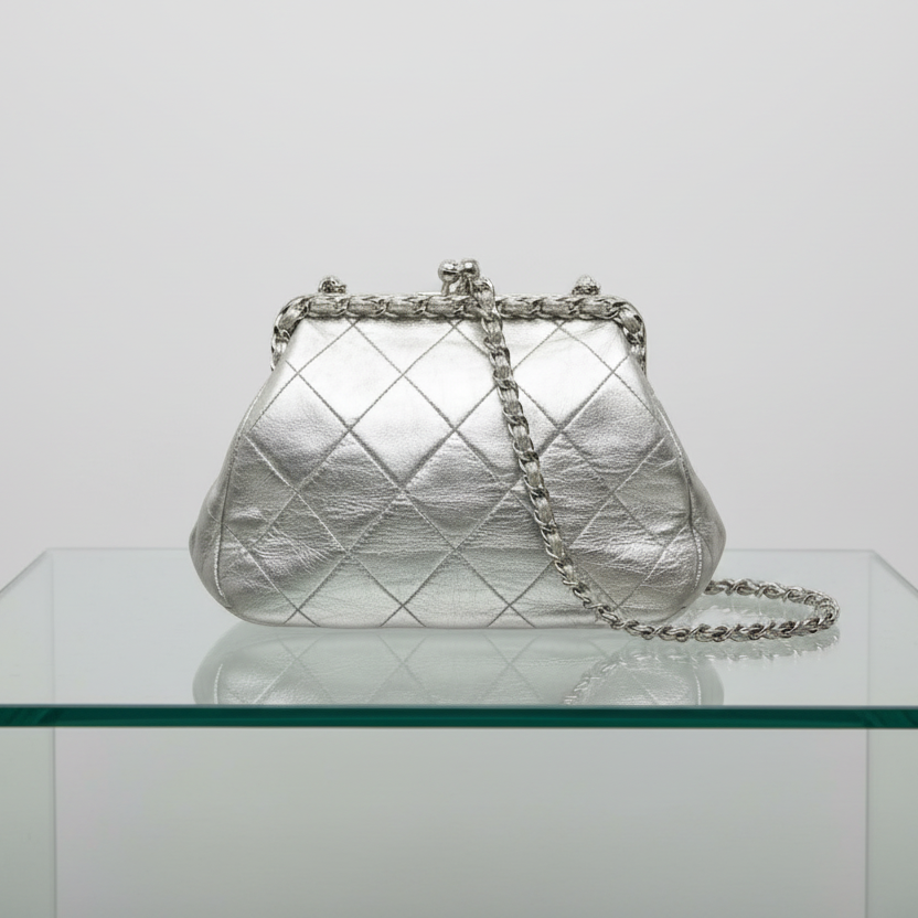Chanel Coco Mark Matelassé Lambskin Chain Silver Shoulder Bag Previously Owned Authentic | *Editors Choice*