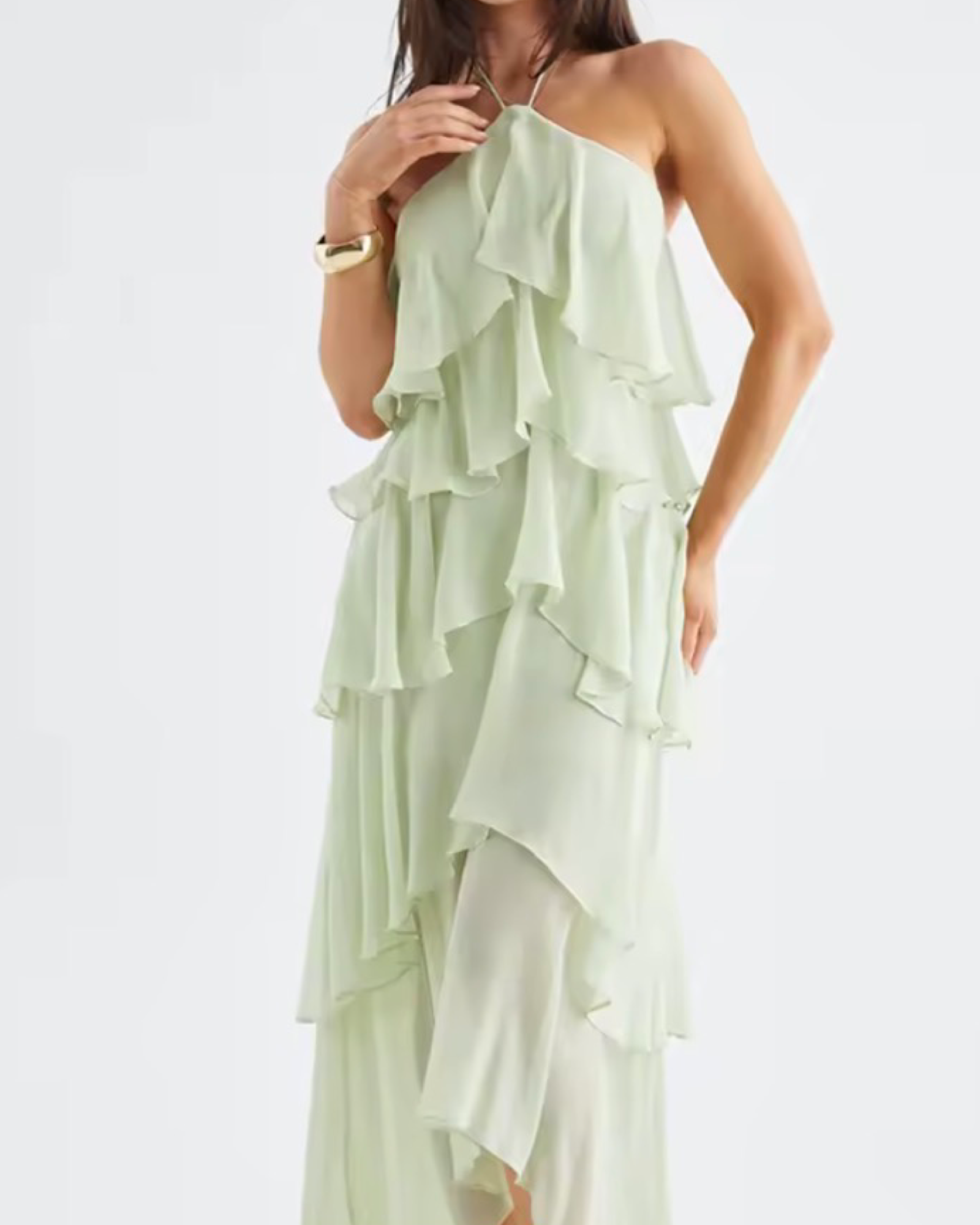 Women’s Layered Ruffle Halter High-Low Dress